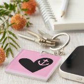 Black Heart Anchor Pink Square Acrylic Sleutelhanger (Voorkant Rechts)