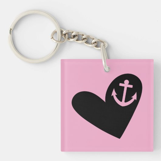 Black Heart Anchor Pink Square Acrylic Sleutelhanger (voorkant)