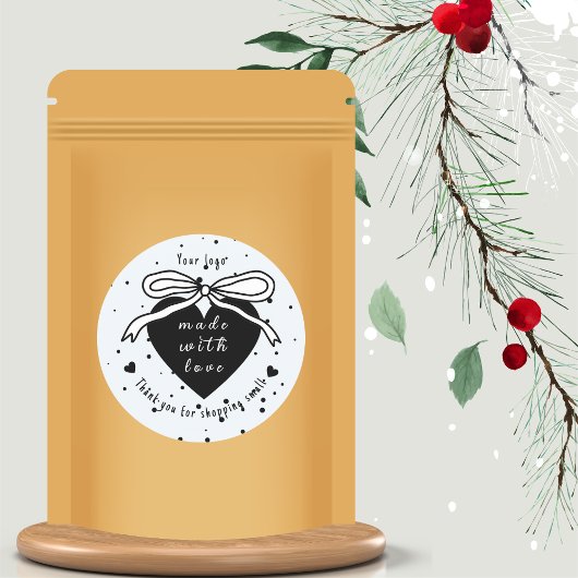 Black heart & Bow Bedankt voor het winkelen Ronde Sticker