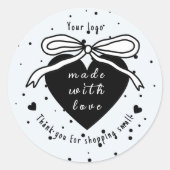 Black heart & Bow Bedankt voor het winkelen Ronde Sticker (Voorkant)