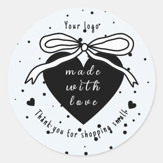 Black heart & Bow Bedankt voor het winkelen Ronde Sticker (Voorkant)