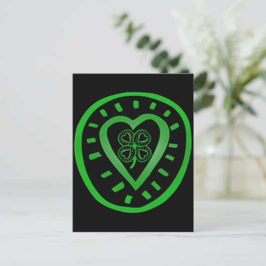 Black Heart Clover St Patrick's Day Briefkaart (Staand voorkant)