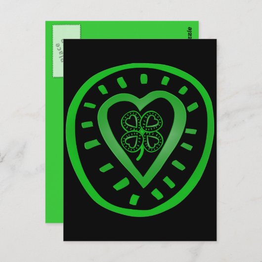 Black Heart Clover St Patrick's Day Briefkaart (Voorkant / Achterkant)