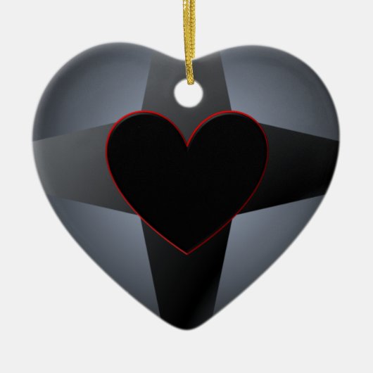 Black Heart Cross Keramisch Ornament (Voorkant)