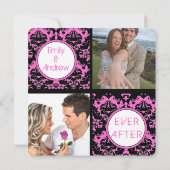 Black Heart Damask op roze bruiloft Save the Date (Achterkant)