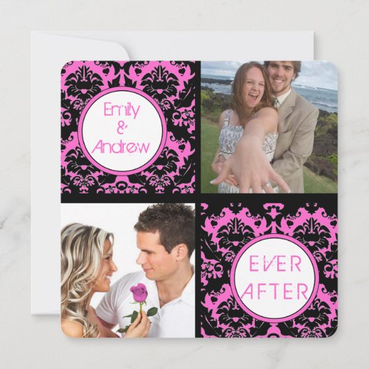 Black Heart Damask op roze bruiloft Save the Date (Achterkant)