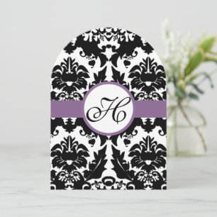 Black Heart Damask Paarse Trim Weddenschap Kaart