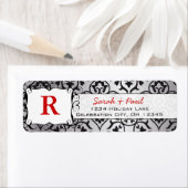 Black Heart Damask Red Font Return Label (Insitu)