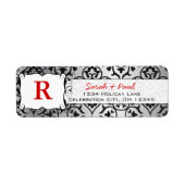 Black Heart Damask Red Font Return Label (Voorkant)