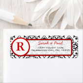 Black Heart Damask Red Font Return Label (Insitu)