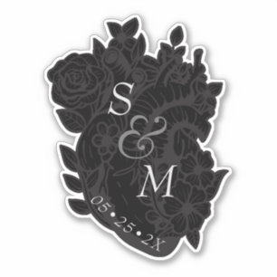 Black Heart Gothic Flower Vampire Wedding Sticker