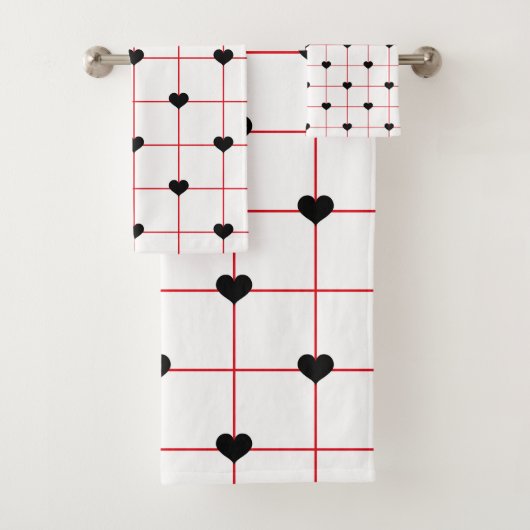 Black Heart Grid with Red Linework Bad Handdoek (Insitu)