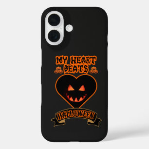 Black Heart Halloween Evil Pumpkin Face Spooky Vib iPhone 16 Hoesje