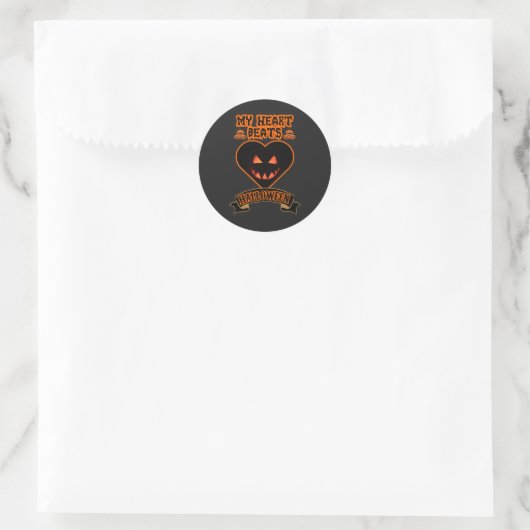 Black Heart Halloween Evil Pumpkin Face Spooky Vib Ronde Sticker (Tas)