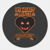 Black Heart Halloween Evil Pumpkin Face Spooky Vib Ronde Sticker (Voorkant)