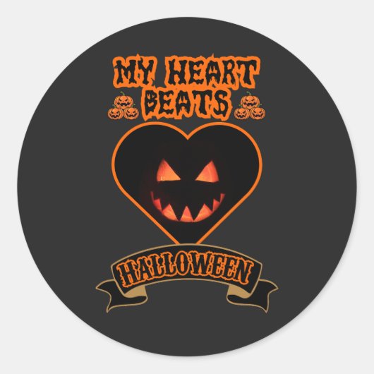 Black Heart Halloween Evil Pumpkin Face Spooky Vib Ronde Sticker (Voorkant)
