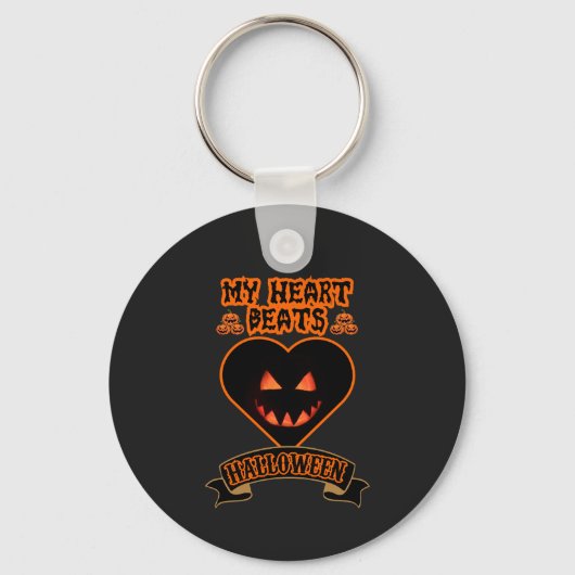 Black Heart Halloween Evil Pumpkin Face Spooky Vib Sleutelhanger (Voorkant)