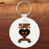 Black Heart Halloween Evil Pumpkin Face Spooky Vib Sleutelhanger (Achterkant)