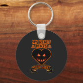 Black Heart Halloween Evil Pumpkin Face Spooky Vib Sleutelhanger (Voorkant)