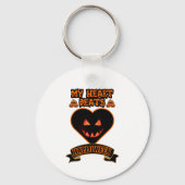 Black Heart Halloween Evil Pumpkin Face Spooky Vib Sleutelhanger (Achterkant)