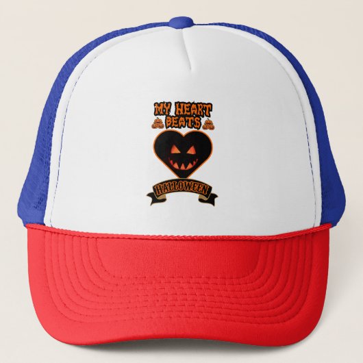 Black Heart Halloween Evil Pumpkin Face Spooky Vib Trucker Pet (Voorkant)