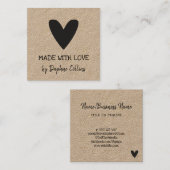 Black Heart Kraft papier gemaakt met liefde Vierkante Visitekaartje (Voorkant / Achterkant)
