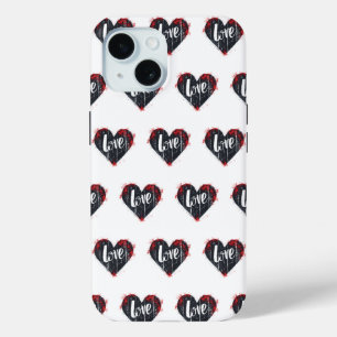 Black Heart Liefde Slogan iPhone 15 Case