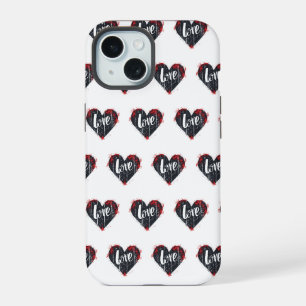 Black Heart Liefde Slogan iPhone 15 Case