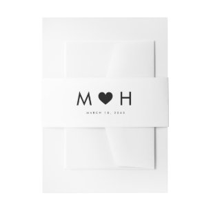 Black Heart Modern Minimalist Wedding Uitnodigingen Wikkel