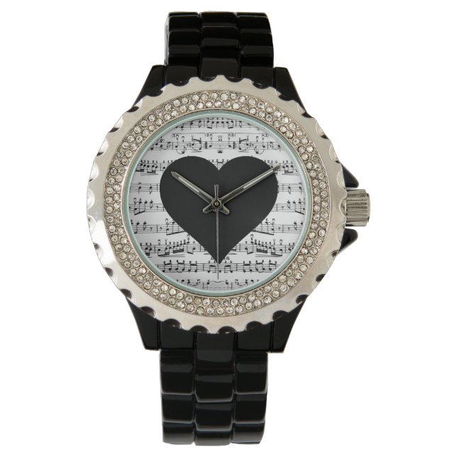 Black Heart Music Note Watch Horloge (Voorkant)