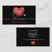 Black Heart Nurse Doctor Logo Stethoscoop Visitekaartje (Voorkant / Achterkant)