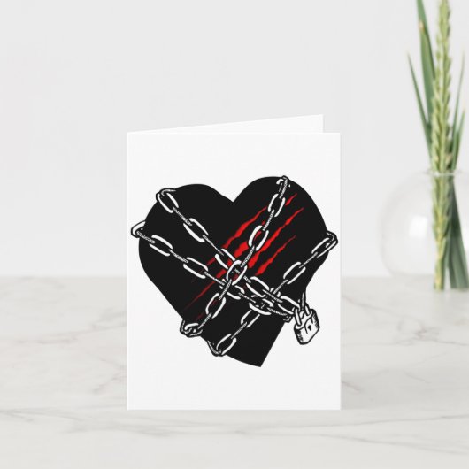 Black Heart Red Chains Cool Gothic Valentines Day Kaart (Voorkant)