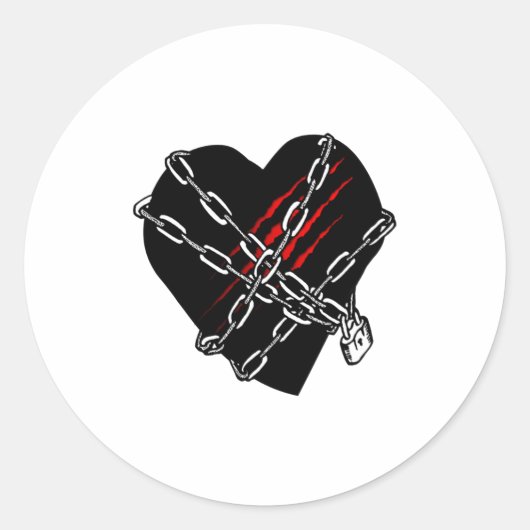 Black Heart Red Chains Cool Gothic Valentines Day  Ronde Sticker (Voorkant)