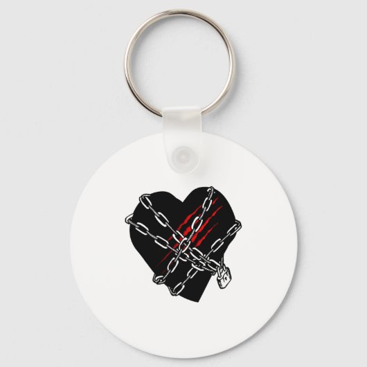 Black Heart Red Chains Cool Gothic Valentines Day Sleutelhanger (Voorkant)