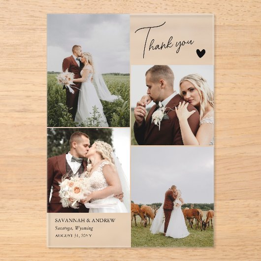 Black Heart Romantische trouwfoto's Dank u Acryl Uitnodigingen (Voorkant)