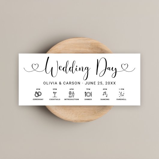 Black Heart Script Wedding Day Timeline Kaart
