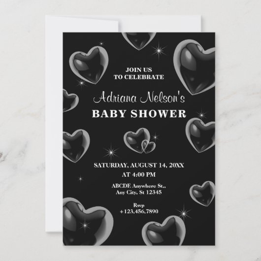Black Hearts bubble BABY SHOWER Uitnodiging (Voorkant)