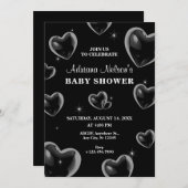 Black Hearts bubble BABY SHOWER Uitnodiging (Voorkant / Achterkant)