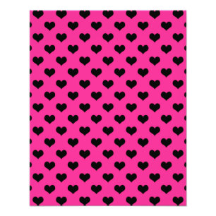 Black Hearts Hot Pink Background Polka Dot Heart Foto Afdruk