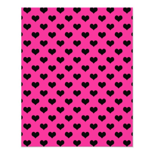 Black Hearts Hot Pink Background Polka Dot Heart Foto Afdruk (Voorkant)