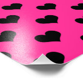 Black Hearts Hot Pink Background Polka Dot Heart Foto Afdruk (Hoek)