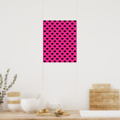 Black Hearts Hot Pink Background Polka Dot Heart Poster (Keuken)
