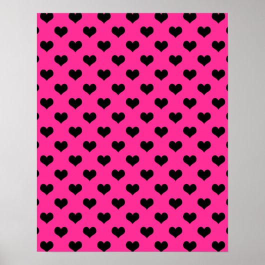 Black Hearts Hot Pink Background Polka Dot Heart Poster (Voorkant)
