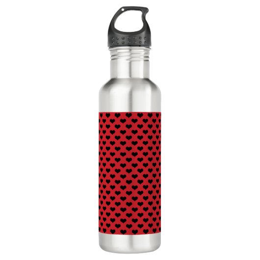 Black Hearts Patroon Rode achtergrond Waterfles (Voorkant)