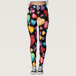 Black Hearts Pattern Leggings