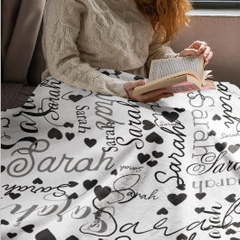 Black Hearts Persoonlijke naam Gerepliceerde allov Fleece Deken