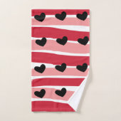 Black Hearts Red Pink Stripes Pattern Bad Handdoek (Handdoek)