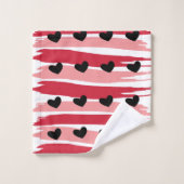 Black Hearts Red Pink Stripes Pattern Bad Handdoek (Wasdoekje)