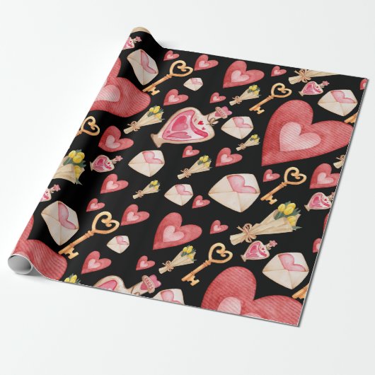 Black Hearts stijl Cadeaupapier (Uitgerold)
