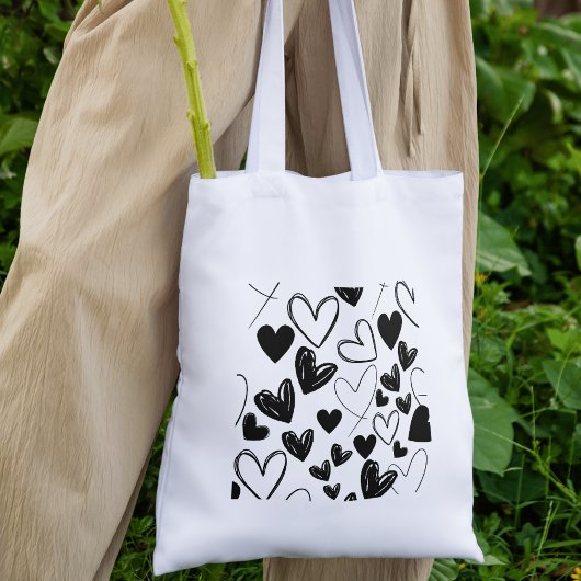 Black Hearts voor Valentijnsdag canvas tas